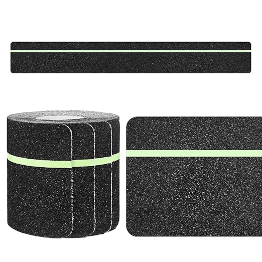 10-Pack Anti Slip Traction Tape 30" x 4" Best Grip Tape Grit with 6mm/0.24" Glow in Dark Stripe High Traction Friction Abrasive Adhesive for Indoor/Outdoor Stairs[Black+Green]