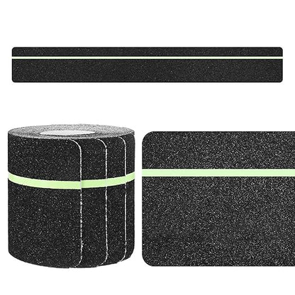 10-Pack Anti Slip Traction Tape 30" x 4" Best Grip Tape Grit with 6mm/0.24" Glow in Dark Stripe High Traction Friction Abrasive Adhesive for Indoor/Outdoor Stairs[Black+Green]