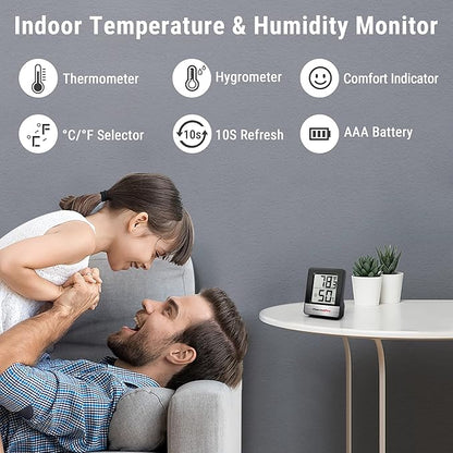 ThermoPro TP49 3 Pieces Digital Hygrometer Indoor Thermometer Humidity Meter Mini Hygrometer Thermometer with Temperature and Humidity Monitor Room Thermometer, Black