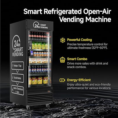 HAHA Smart Vending DC-542D Combo Vending Machine,Smart Refrigerated Beverage Vending Machine with Touch Card Reader - Capacity 378 Bottles (Black, AI Pro)