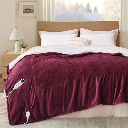 Bedsure Electric Blanket Twin - Soft Flannel Heated Blanket, Fast Heating with 10 Time Settings & 6 Heat Settings, for Grandma, Women, Men (62x84 inches, Red)