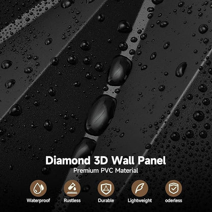 INMOZATA 3D Wall Panels for Interior Wall Decor, 33 Pack 12 x 12 Inch Decorative Wall Panels Diamond 3D Textured Accent Panel for TV, Gaming Living Room, Bedroom Background(Black)