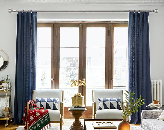 KAMANINA Curtain Rods for Windows 48 to 84 Inches, Antique Silver Curtain Pole 32 to 86 Inches (2.6-7.1ft), 7/8 Inch Decorative Drapery Rods with Round Finials