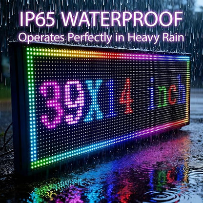 Programmable Led Sign With Full Color Display - Energy Saving and Waterproof Led Message Board for Schools, Shops, and Businesses, Supports wifi Connection,39"x14"