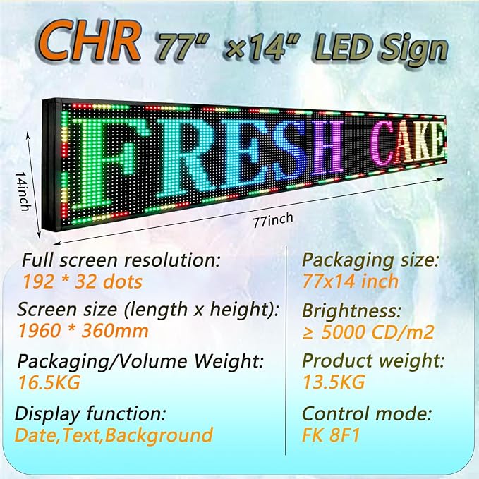P10 Outdoor Programmable LED Sign Display 77"x14" WiFi Control RGB Full Color With High Brightness Scrolling LED Digital Sign for Business Advertising
