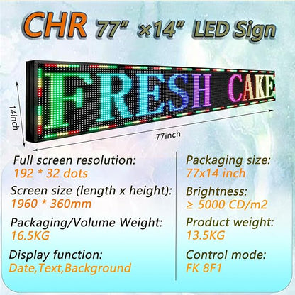 P10 Outdoor Programmable LED Sign Display 77"x14" WiFi Control RGB Full Color With High Brightness Scrolling LED Digital Sign for Business Advertising