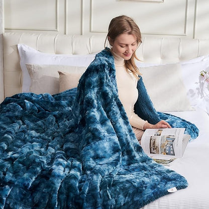 NEWCOSPLAY Super Soft Faux Fur Blanket Twin Size Dark Blue Sherpa Fuzzy Plush Warm Blanket for Sofa Bed (Dark Blue, Twin(60"x80"))