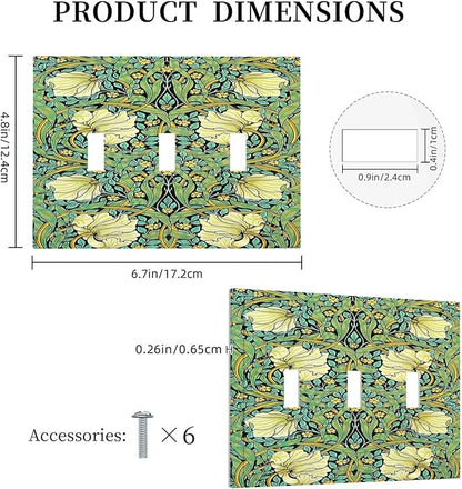 Decorative Switch Plates William Morris Vintage Floral Yellow Flowers Green Leaf 3 Gang Wall Plate Triple Toggle Light Switch Cover Faceplate Electrical Wall Panels for Bedroom living Room