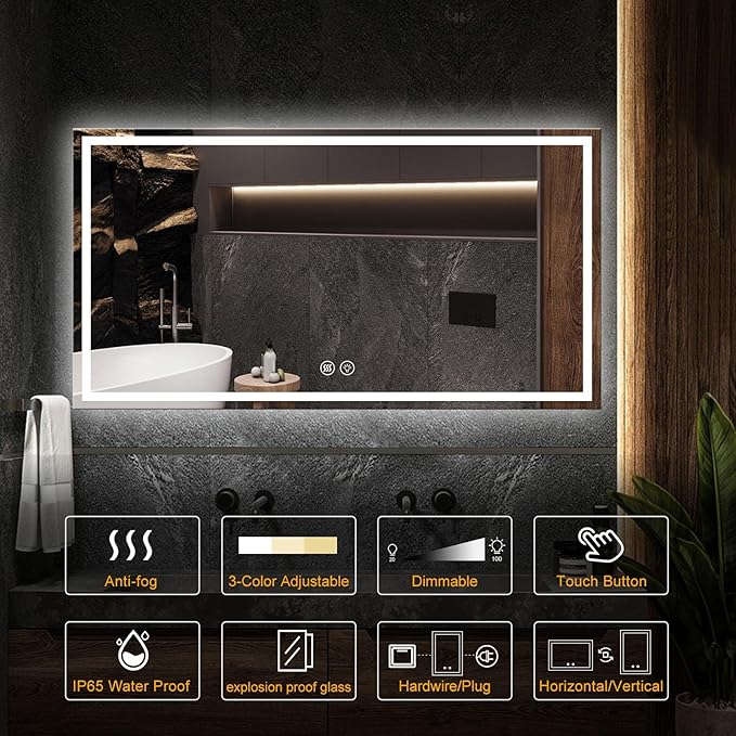 24"x32" LED Bathroom Mirror with Lights, Smart Lighted Bathroom Mirror for Wall, Anti-Fog Lighted Vanity Mirror with Memory, Shatterproof