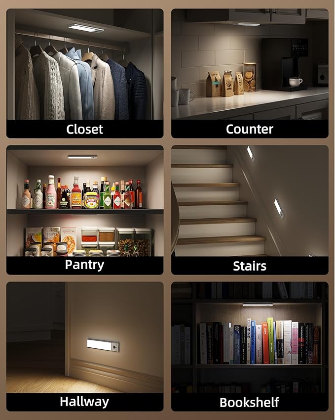 EZVALO 4-Pack Under Cabinet Lighting, 3200mAh Rechargeable Motion Sensor Light Indoor, with Dimmable & 3 Color Temps, Magnetic Closet Lights, Wireless Under Counter Lights for Kitchen, Stairs (12inch)