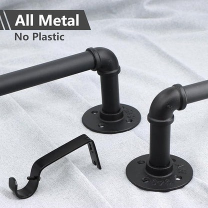 Refrze Curtain Rods for Windows 66 to 120 Inch, 1" Black Industrial Wrap Around, Adjustable Heavy Duty Blackout Curtain Rods for Ceiling, Bedroom, Outdoor Patio