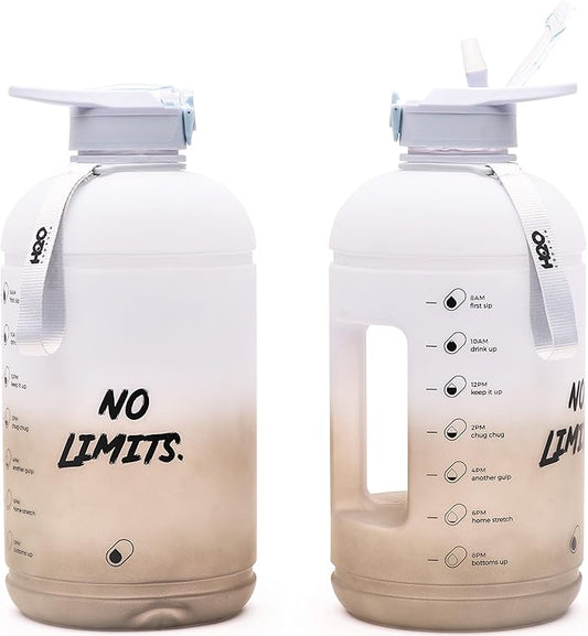 H2O Capsule INSPO Gallon Water Bottle with Time Marker and Straw Motivational Hydration Tracker Jug Big BPA-Free Food-Safe Leakproof Drinking Bottle with Handle & Strap, Rocky Shore