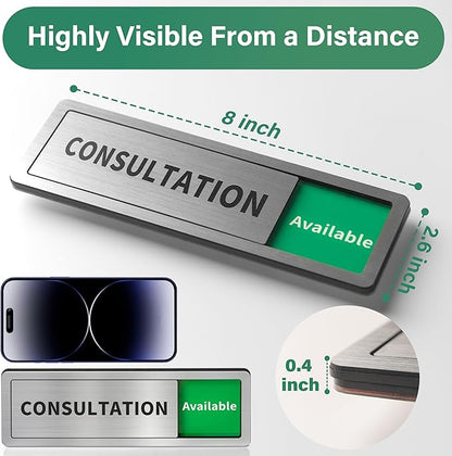 Consultation Room Door Sign with Slider, Do Not Disturb Privacy Office Sign, In Use/Available Acrylic Sliding Indicator for Business Hospital Home, Brushed Silver 8" x 2.6"