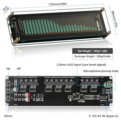 Nobsound AK2515 Pro Audio Spectrum Analyzer with VFD Display, MIC Input & Advanced AGC - Precise Sound Level Meter for Musicians and Audio Enthusiasts