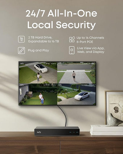 eufy PoE NVR Security System E41,24/7 Recording,Up to 16CH, 2TB HDD, 8 4K Turret Cams, Wired Outdoor Cam, 4K UHD, 122° FOV, Color Night Vision, AI Detection, Red and Blue Strobe