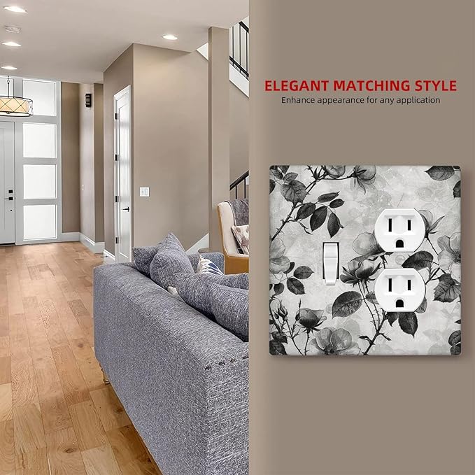 Wallplates Black Breezy Watercolor Garden Floral 1 Toggle 1 Duplex Switch Plate Electrical GFCI Faceplate Decorative Light Switch Covers for Bedroom Home Decor