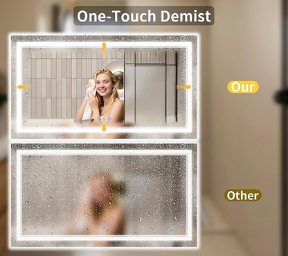 36"x60" LED Bathroom Mirror with Lights, Anti-Fog, Backlit + Front Lit, Dimmable, Led Vanity Mirror for Wall, 3 Colors, Memory Function, Shatter-Proof Tempered Glass