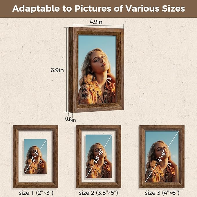 Axeman 4x6 Floating Picture Frame - Solid Oak Wood Picture Frame, Double Tempered Glass Photo Frame 2x3 3.5x5 4''x6'' Wood Frame, Wall Mount Or Tabletop Standing, Walnut