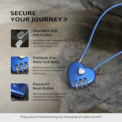 3 Digit Combination Lock, Thin Cable Lock with Code, Cable Padlock Combination, for Travel Essentials, Luggage, Helmet, Stroller, Wardrobe Closet, French Refrigerator Door, Pool Gate