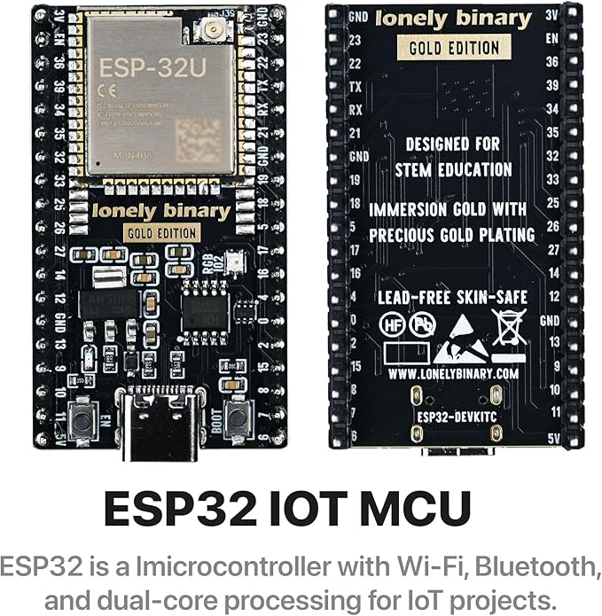 3-Pack Lonely Binary ESP32 Gold Edition with External IPEX Antenna WiFi Bluetooth Dual-Core MCU with Screw/Non-Screw Expansion Boards, Type-C Port Compatible with Arduino IDE, MicroPython, ESP-IDF