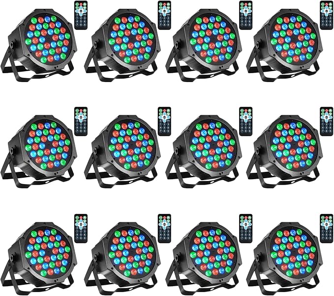 Dj Lights, 12 Pack 36 LED Par Lights Stage Lights with Sound Activated Remote Control & DMX Control, Stage Lighting Uplights for Wedding Club Music Show Christmas Holiday Party Lighting