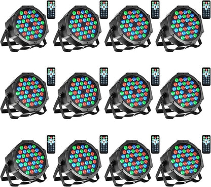 Dj Lights, 12 Pack 36 LED Par Lights Stage Lights with Sound Activated Remote Control & DMX Control, Stage Lighting Uplights for Wedding Club Music Show Christmas Holiday Party Lighting