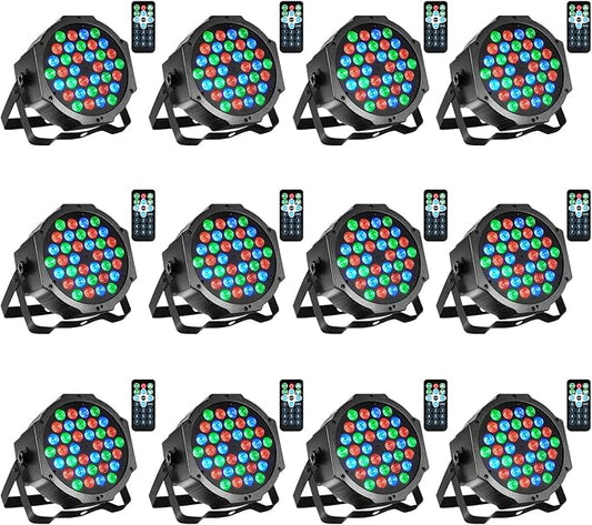 Dj Lights, 12 Pack 36 LED Par Lights Stage Lights with Sound Activated Remote Control & DMX Control, Stage Lighting Uplights for Wedding Club Music Show Christmas Holiday Party Lighting