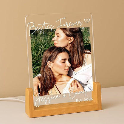NAZENTI Personalized Bestie Picture Frame with Light, Best Friend Photo Lamp, Custom Photo Gifts, Gift For Besties, BFF Birthday Gift, Friendship Valentine Day Gifts
