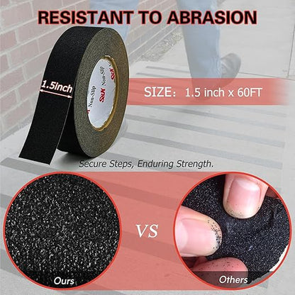 S&X Non Slip Tape 1 1/2 INCH x 60 FT Grip Tape for Stairs, Steps Waterproof and Durable, Black