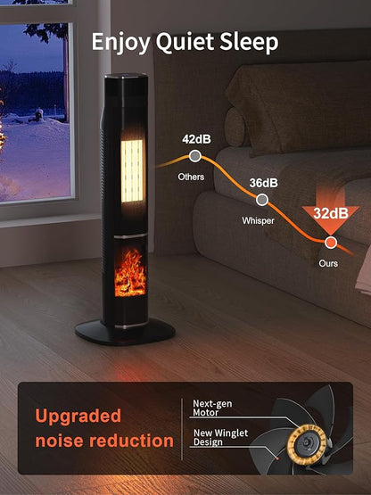 Uthfy 32IN Space Heater for Large Room,1500W Portable Electric Tower Heaters for Indoor Use,120° Oscillating PTC Ceramic Heater with 24H Timer,Thermostat,Remote,for Office Bedroom Home