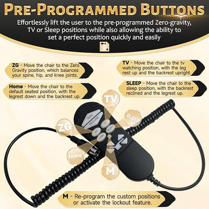 ZKAD-5 5 Pin Lift Chair Remote Only Fit for 2 Motors Golden and Ultra Comfort Chairs with 11 Button(Include SIT or Home, Not Twilight) Remote, Recliner Hand Control Part 5-Years Free Replacement