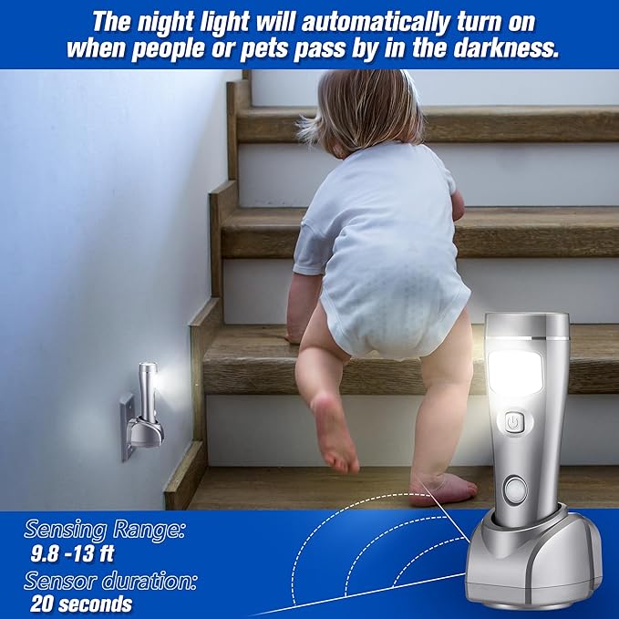 Enhon 9 Pack Rechargeable 4-in-1 LED Emergency Lights, Plug-in Flashlights with Motion Sensor Night Light, Auto-On Power Failure Light for Home, Hurricane, and Outage Supplies