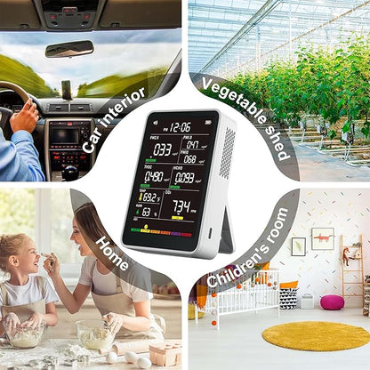 Professional Indoor Air Quality Monitor with AQI Beep Alarms, Portable Real-Time Detector for Home Cars Plants and Pets (White)