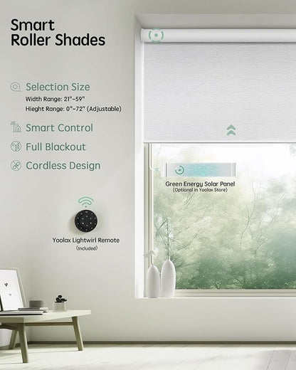 Yoolax Motorized Blinds with Remote, Blackout Smart Blinds Automatic Blinds for Windows, Electric Window Shades Compatible with Alexa Roller Window Shades with Valance (Jacquard White, 25" W x 72" H)