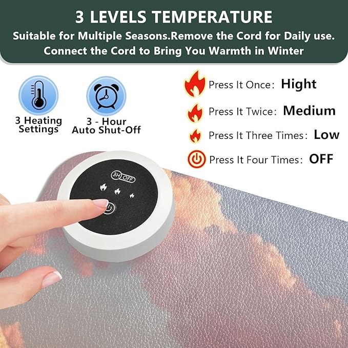 Large Heated Mouse Pad,Leather Desk Mat,31.5"x13",Hand Warmer Pads for Desk,Cream(Orange)