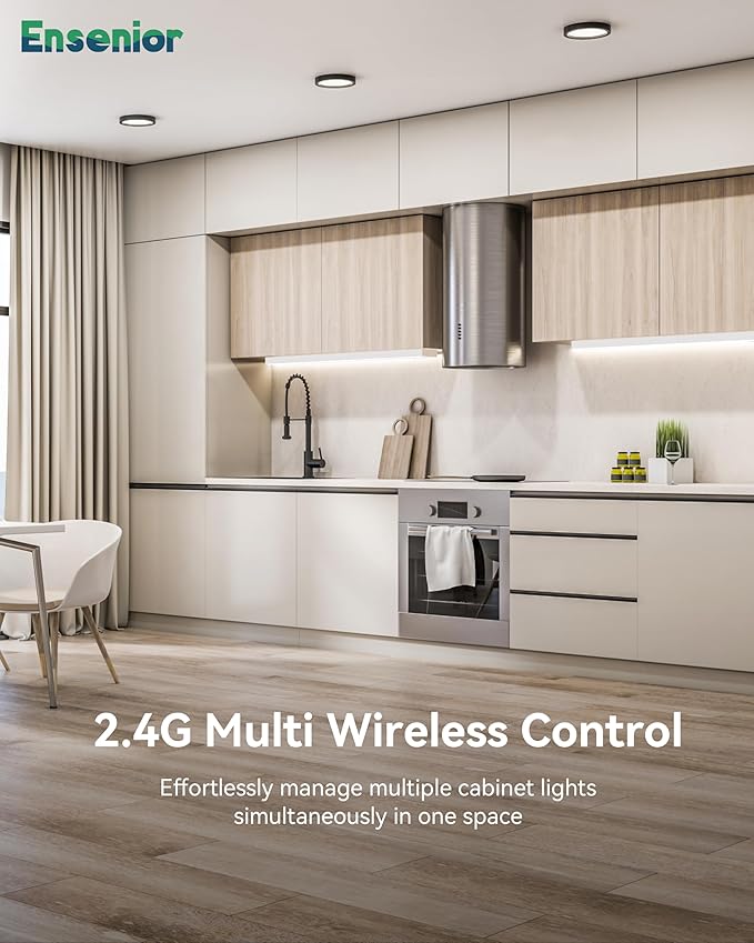 Ensenior 12 Inch Hand Wave Motion Sensor LED Under Cabinet Lighting with Hardwired or Plug-in Installation, Dimmable Under Counter Lights with 2.4G Wireless Control for Kitchen, 5CCT, 120V, 8W 500LM