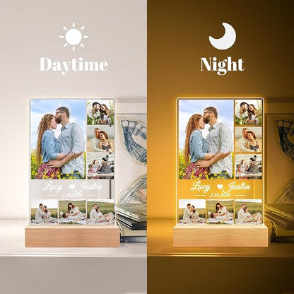 Custom Picture Frames, Personalized Picture Frame with Night Light, Customized Photo Frame, Personalized Anniversary Valentines Day Gifts for Women Men Her Him Girlfriend Boyfriend Couple Wife
