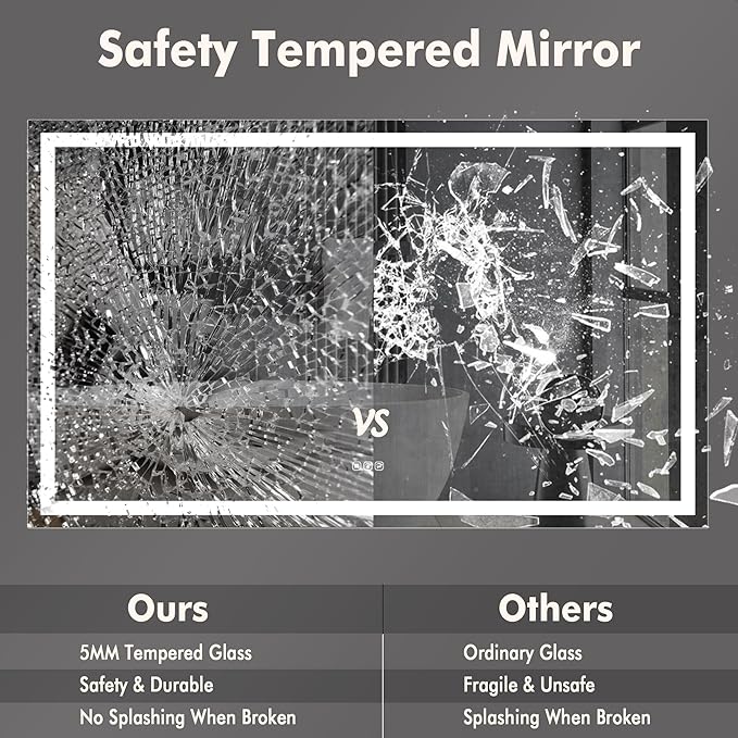 GarveeHome 60x36 LED Bathroom Mirror with Lights, Dimmable, Anti-Fog, Backlit + Front Lit, and 3X Magnification Mirror, Smart Bathroom Vanity Mirror for Wall, Memory Function, Shatter-Proof