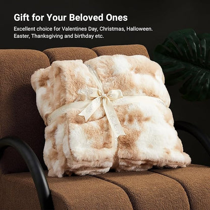 SAPHREAS Faux Fur Throw Blanket for Couch, Fluffy Fuzzy Bubble Blanket for Sofa Bed Living Room, Decor Soft Cozy Gifts for Women Men, 60x80” Tie Dye Khaki