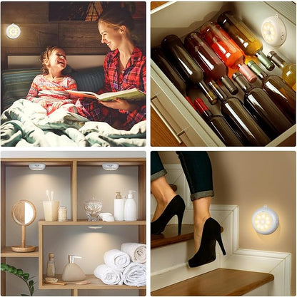 Under Cabinet Lighting, LED Puck Lights AA Battery Operated, Closet Lights Motion Sensored for Kitchen, Shelf, Dimmable & Magnetic, 3000K Warm White (6 Pack)