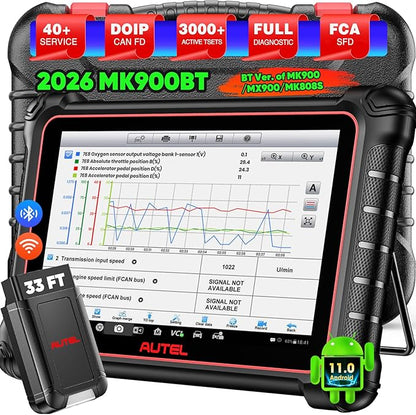 Autel Scanner MaxiCOM MK900BT, 2026 MK900-BT Bidirectional Diagnostic Scan Tool, 2.0 BT Ver. of MK900 MX900, 8in Up of MK808S MK808BT PRO MX808S MK808Z, 40+ Reset, 3K+ Active Tests, CAN FD & DoIP, FCA