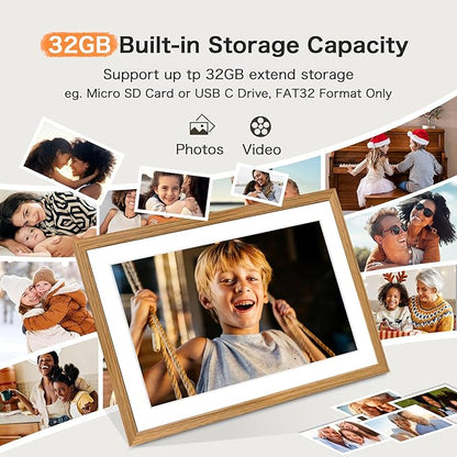 Digital Picture Frame Frameo, 10.1 Inch Digital Photo Frame WiFi, Electric Slideshow Frame 1280 * 800IPS Touch Screen, Auto-Rotate, Share Videos Pictures, 32GB Memory, Gifts for Mom