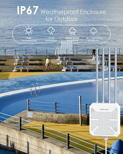 WAVLINK 2026 AX3000 WiFi 6 Wireless Outdoor Repeater, Long Range Outdoor WiFi Extender with Dual Band/PoE/IP67 /600mW of Power/Up to 256 Devices Work with Starlink, Support for Farm, Campsite
