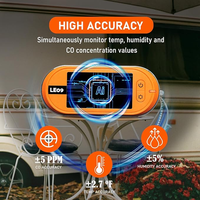 Portable Carbon Monoxide Detectors Support 500-hour Standby Time, 3-in-1 CO Detector (Temp, Humidity, and CO), Alarm Function, Lanyard Design for Camping Travel Car RV