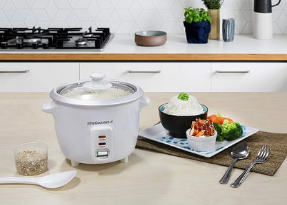 Elite Gourmet ERC-003X Electric Rice Cooker with Automatic Keep Warm Makes Soups, Stews, Grains, Hot Cereals, 6 Cups Cooked (3 Cups Uncooked), White