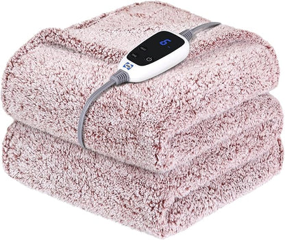 SEALY Electric Blanket Heated Throw 50"x60" Soft Double Sherpa Super Cozy with 6 Fast Heating Levels & 2-10 Hours Auto-Off, Over-Heat Protection, Machine Washable, Rust Red