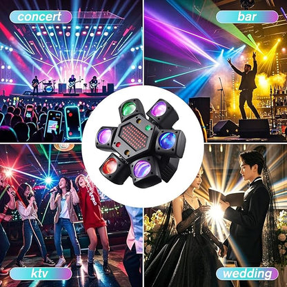 Mini Moving Head DJ Lights, 6-Arm Disco Lights with Remote Control 80w RGBW 4in1 LED DJ Stage Lighting Sound Activated DMX 512 Control for Disco Club Wedding Party Christmas