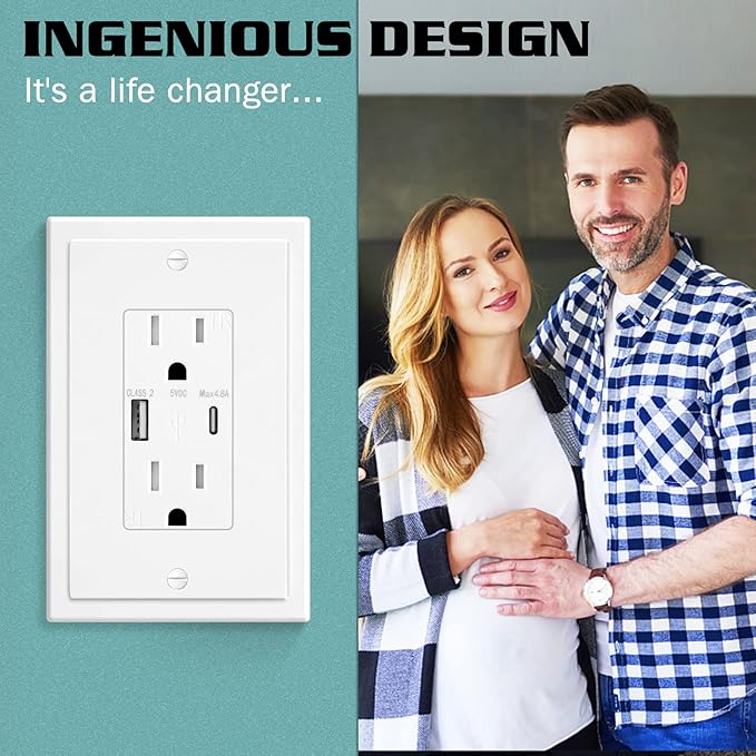 1-Gang Modern Edge Decorative Wall Plate Cover Switch Outlet Single Decorator Electrical Faceplate for Light Switches, Smart Switch, GFCI, Dimmers, Receptacle, USB Outlet (4 Pack, Single Decorator)