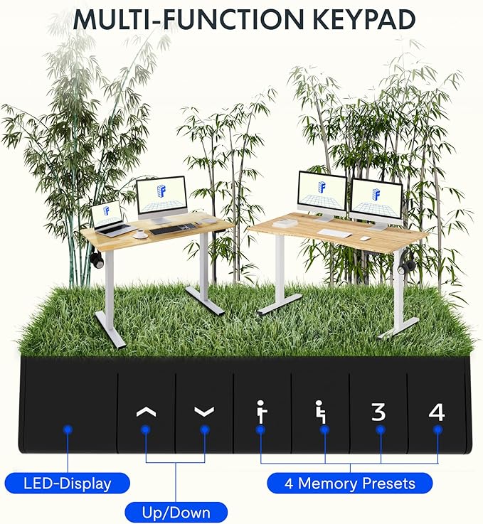 FLEXISPOT EN1 Bamboo Standing Desk, 55 x 28 Inches Whole-Piece Electric Adjustable Height Sit Stand Desk for Home Office (White Frame + Bamboo Top, 2 Packages)