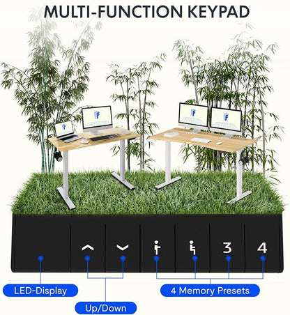 FLEXISPOT EN1 Bamboo Standing Desk, 48 x 24 Inches Whole-Piece Electric Height Adjustable Desk for Home Office (Silver Frame + Bamboo Curved Desktop, 2 Packages)
